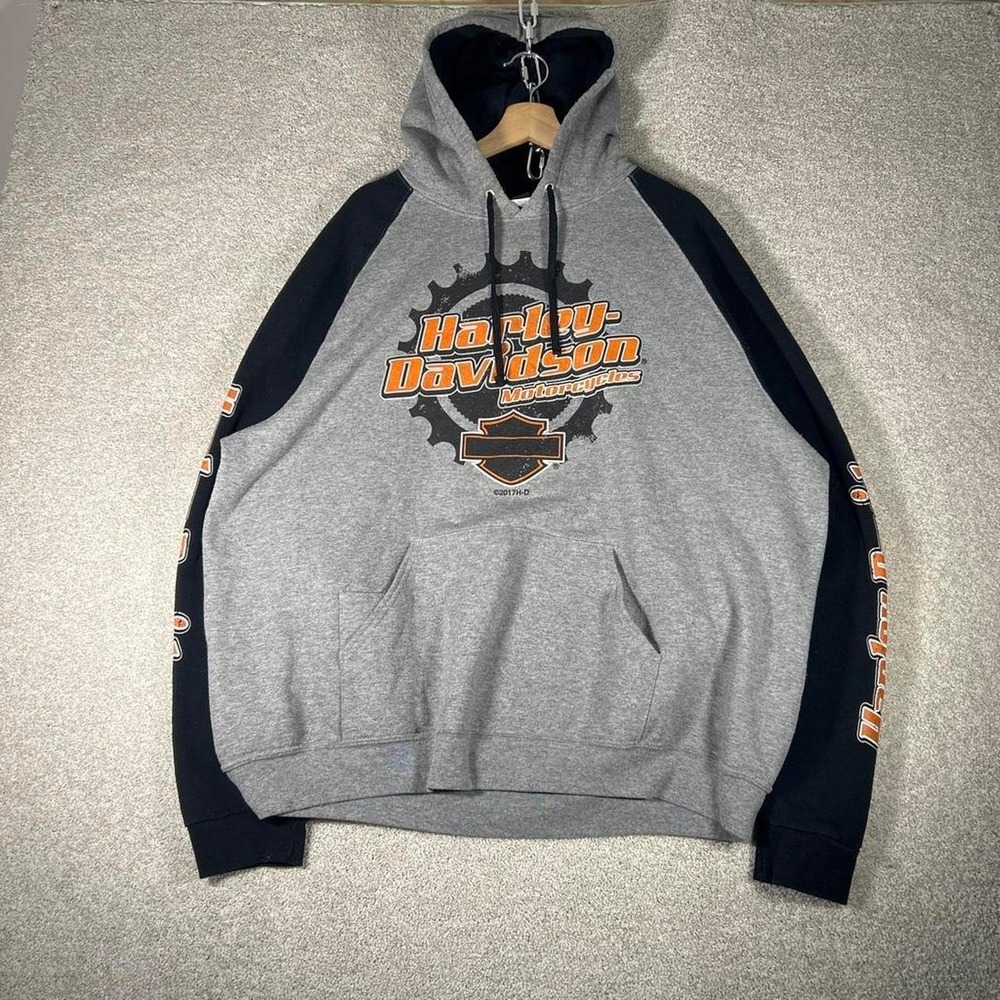 Y2K men's Harley Davidson black and grey biker hoodie with sleeve hits Size XXL